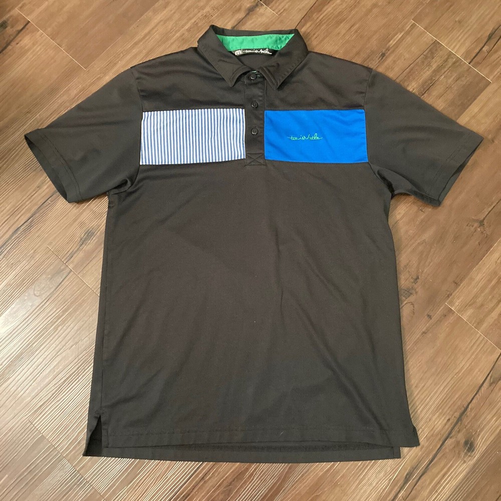 Travis Mathew Golf Polo Mens Medium Black Blue Short Sleeve